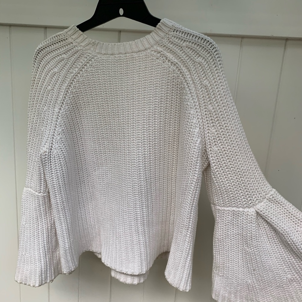Cropped bell sleeve white sweater